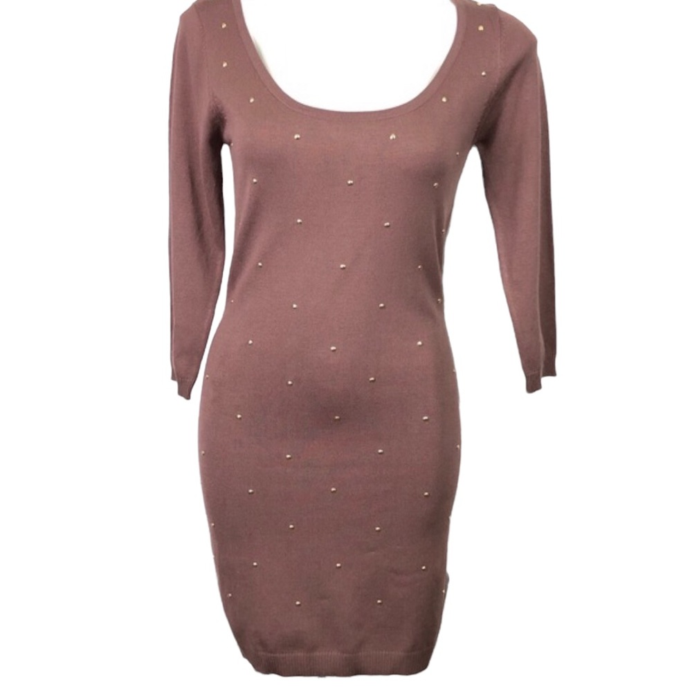 DEREK HEART Sweater Dress Plum w/ Gold Studs Size M EUC